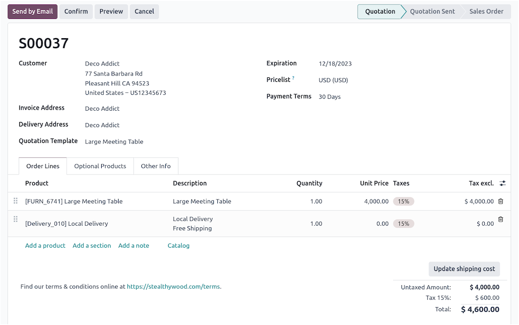 Use quote templates to automate common orders
